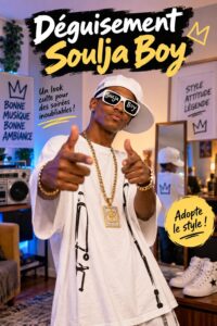 Déguisement inspiré de Soulja Boy avec des vêtements stylés et accessoires flashy