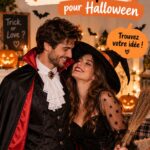 Un couple déguisé lors d'Halloween, affichant des costumes assortis et créatifs.