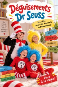 Costumes colorés inspirés de l'univers de Dr Seuss pour les enfants lors d'une fête.