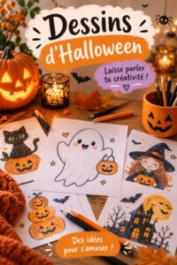Dessins créatifs d'Halloween pour décorer la maison avec des motifs ludiques.