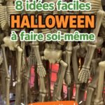 Décorations d'Halloween faites maison avec des produits Dollar Tree, montrant une ambiance festive.
