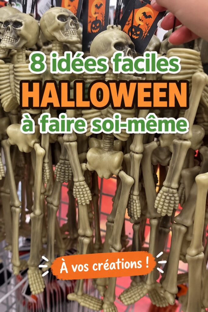 Décorations d'Halloween faites maison avec des produits Dollar Tree, montrant une ambiance festive.