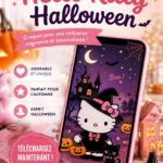 Fond d'écran Halloween Hello Kitty avec des motifs festifs
