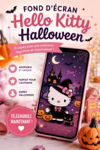 Fond d'écran Halloween Hello Kitty avec des motifs festifs