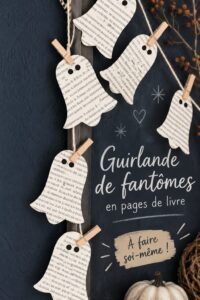 Guirlande de fantômes réalisée avec des pages de livres pour une décoration d'Halloween