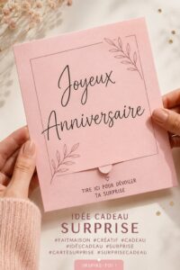 Un cadeau surprise fait main joliment emballé sur une table.