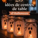 Centre de table Halloween créatif avec des décorations orange et noires.