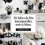 Photo d'une fête d'anniversaire élégante avec une décoration noir et blanc