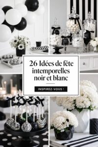 Photo d'une fête d'anniversaire élégante avec une décoration noir et blanc