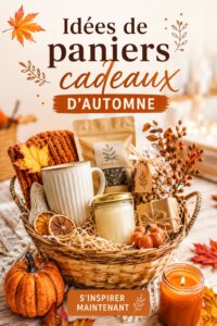 Panier cadeau d'automne avec des produits locaux et saisonniers.