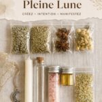 Un kit de bouteilles de sort présentant des ingrédients pour la pleine lune