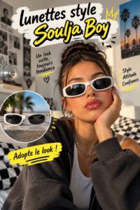 Une paire de lunettes tendance inspirée par le style de Soulja Boy sur fond neutre.