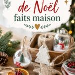 Ornements de Noël faits maison en bois et tissu sur un sapin décoré