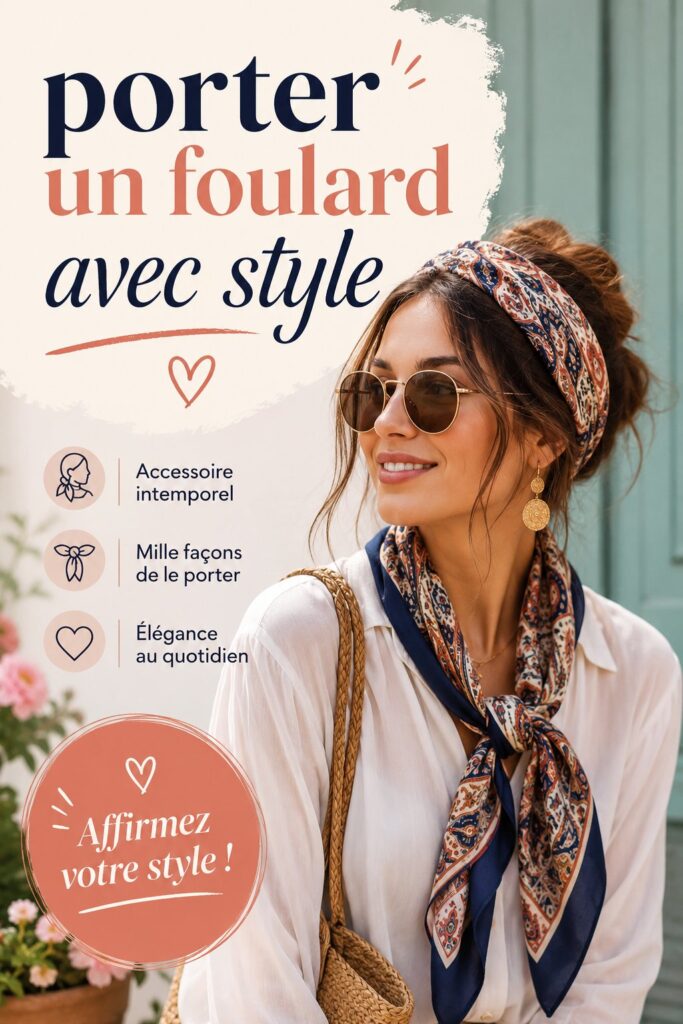 Femme portant un foulard coloré avec style, mettant en valeur son look.