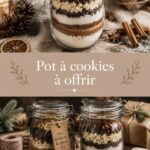 Un joli pot à cookies en verre décoré de rubans et rempli de biscuits faits maison