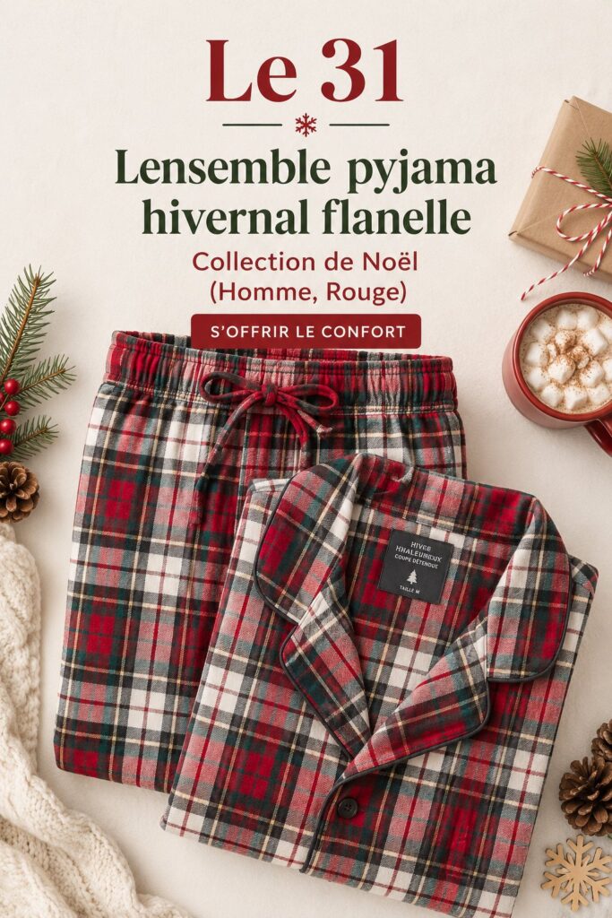 Pyjama en flanelle rouge pour l'hiver, parfait pour des soirées cocooning