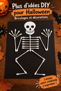Squelette d'Halloween en coton tige sur une table décorée