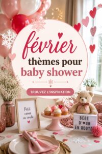 Thème de baby shower sur le mois de février avec des éléments décoratifs chaleureux